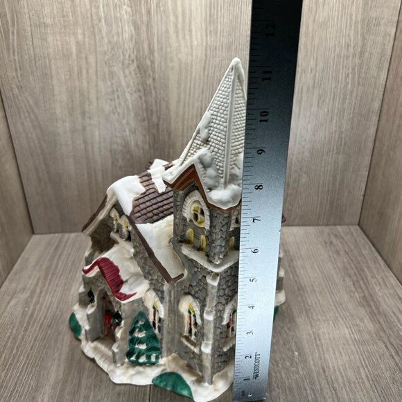 Mervyn's Village Square 1994 Christmas Church Lighted Hand Painted Ceramic Decor - Picture 12 of 13